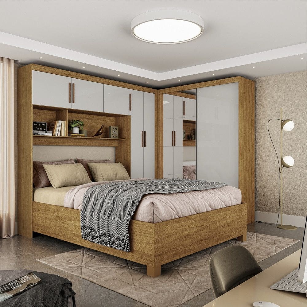 Quarto Modulado Casal com Espelho e Cama 7 Portas Belém Plus Carioca Móveis