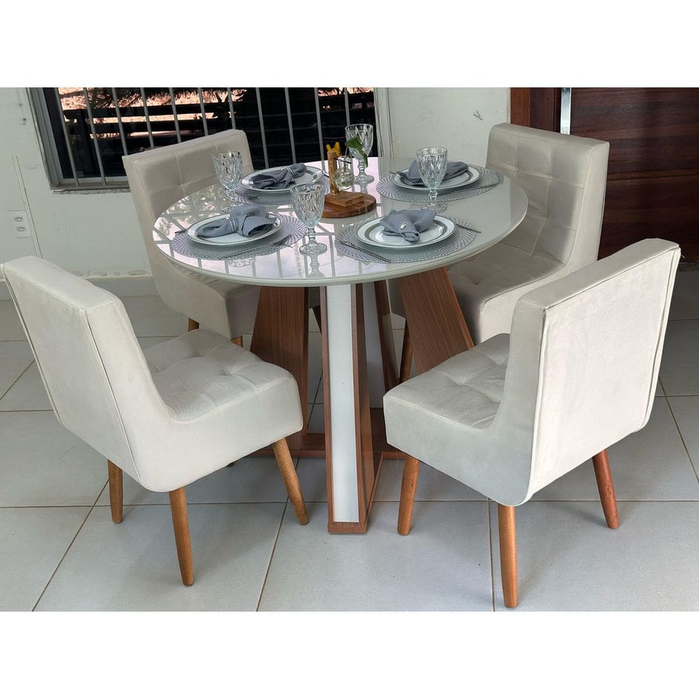 Sala de Jantar c/ Vidro 4 Cadeiras 1,10m - Nuvem - LJ Móveis
