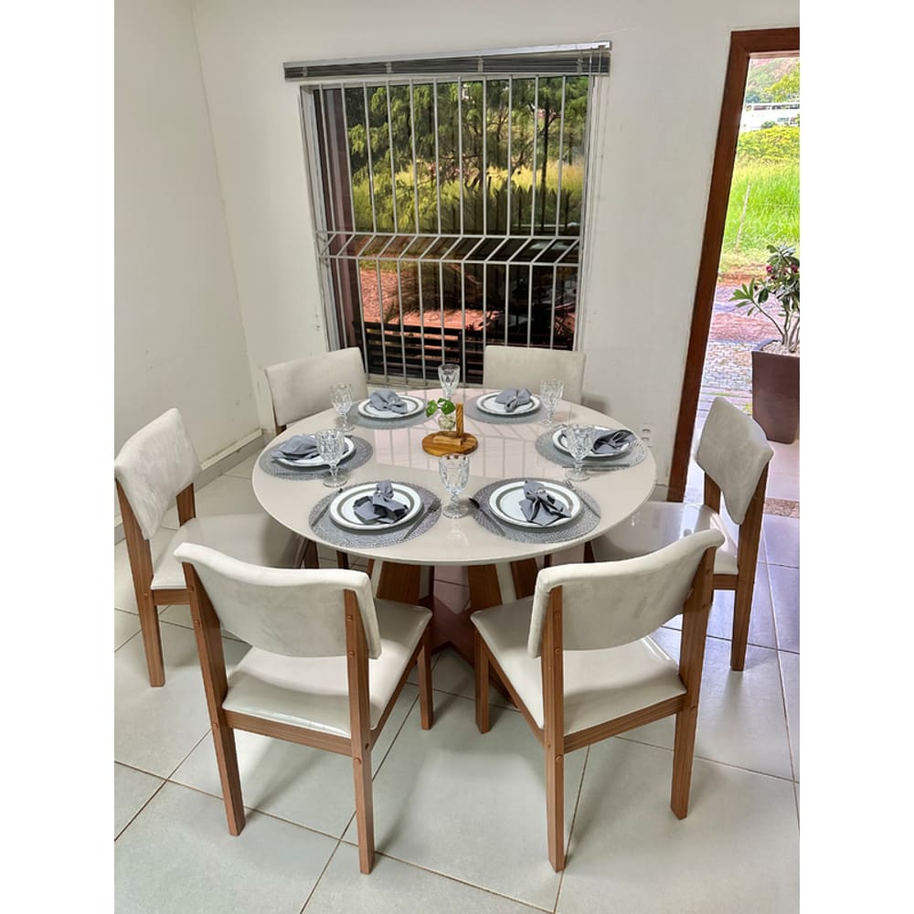 Sala de Jantar Moderna Vidro 6 Cadeiras Nuvem LJ Móveis