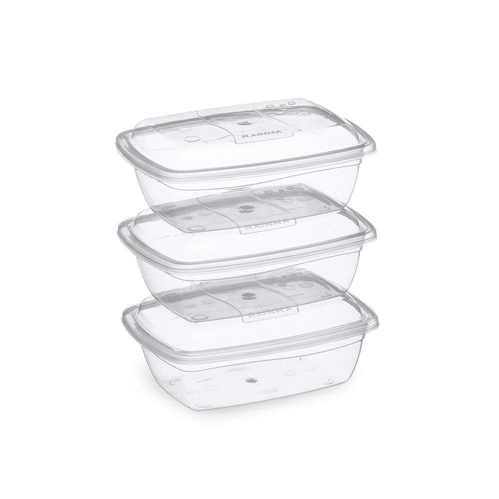 Kit 03 Potes Retangulares Com Tampa 700Ml Rainha