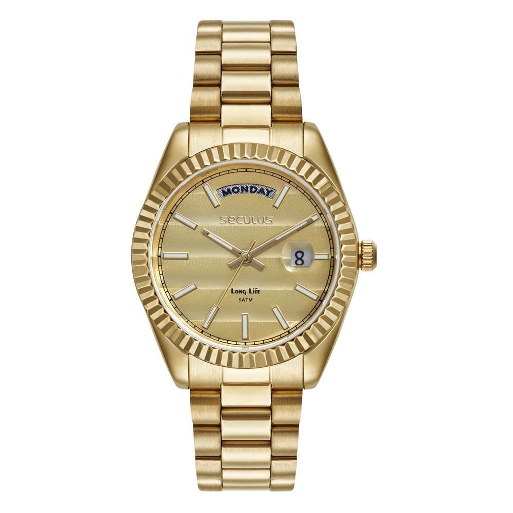 Relógio Seculus Feminino Ref: 77323lpsvda1 Clássico Aço Dourado