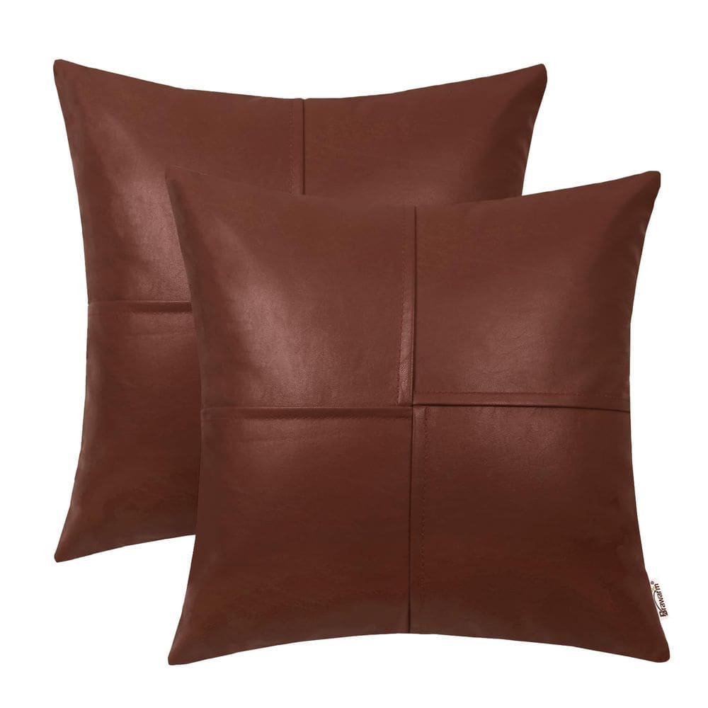 Capas de almofada BRAWARM, couro sintético, 55 cm x 55 cm, marrom x2