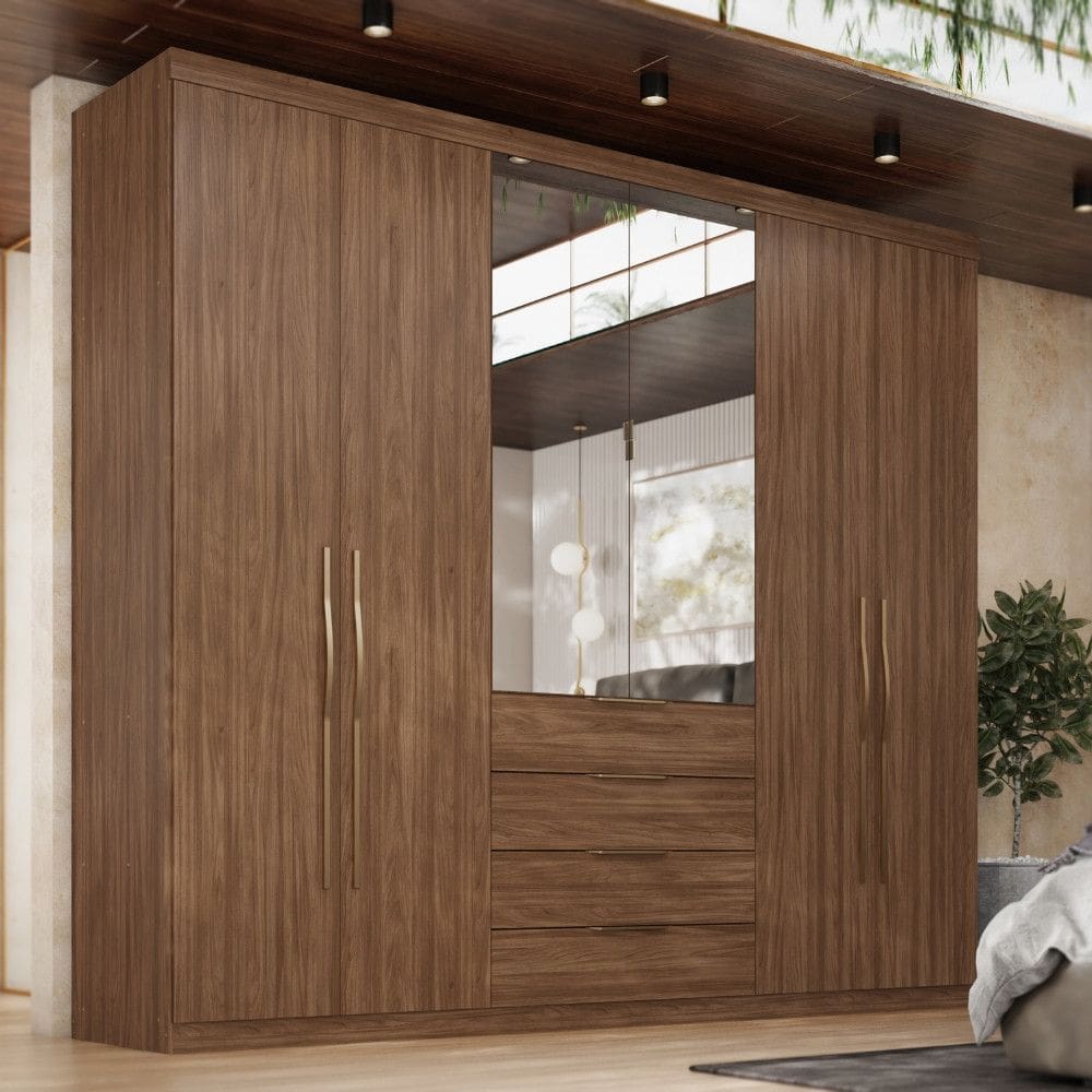 Guarda Roupa Casal com Espelho 6 Portas 4 Gavetas Giardino Demóbile