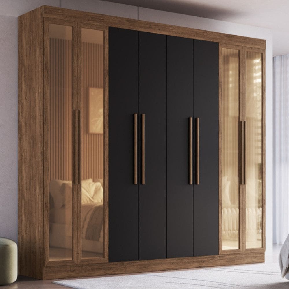 Guarda Roupa Casal com Vidro Reflecta 8 Portas 100 MDF Chicago Doripel