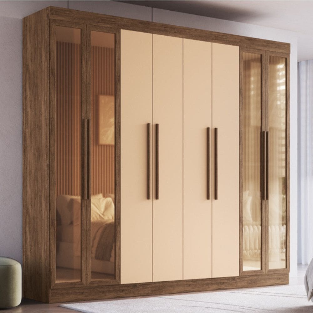 Guarda Roupa Casal com Vidro Reflecta 8 Portas 100 MDF Chicago Doripel
