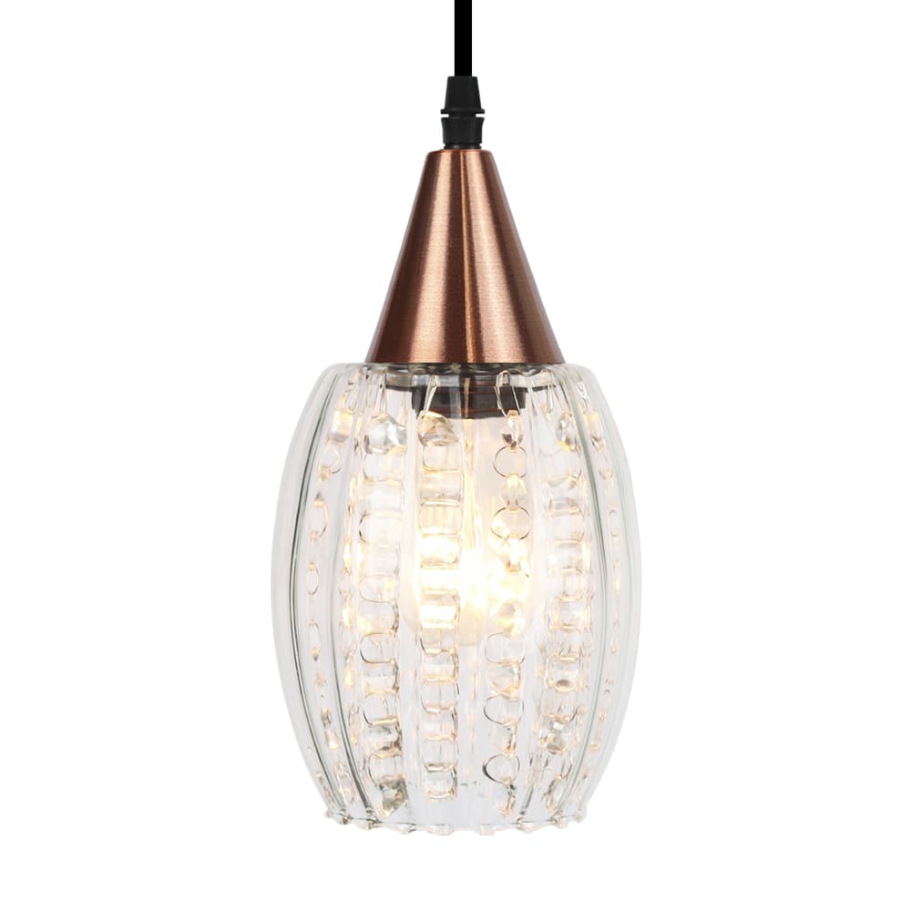 Lustre Pendente Taschibra Cristal Badih P Canelado E27 Transparente Bivolt Cobre