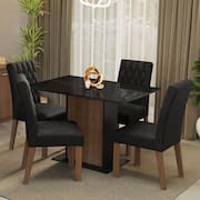 Conjunto Sala de Jantar Mesa Tampo de Vidro 4 Cadeiras Rustic/Preto/Oxford Reale Madesa