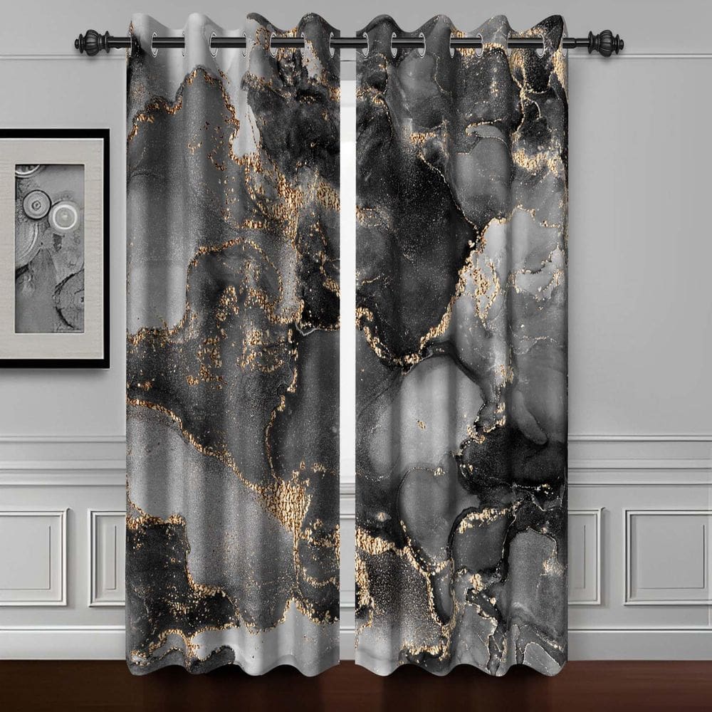 Cortinas de janela Baocicco Black Gold Marble Blackout 46x72in