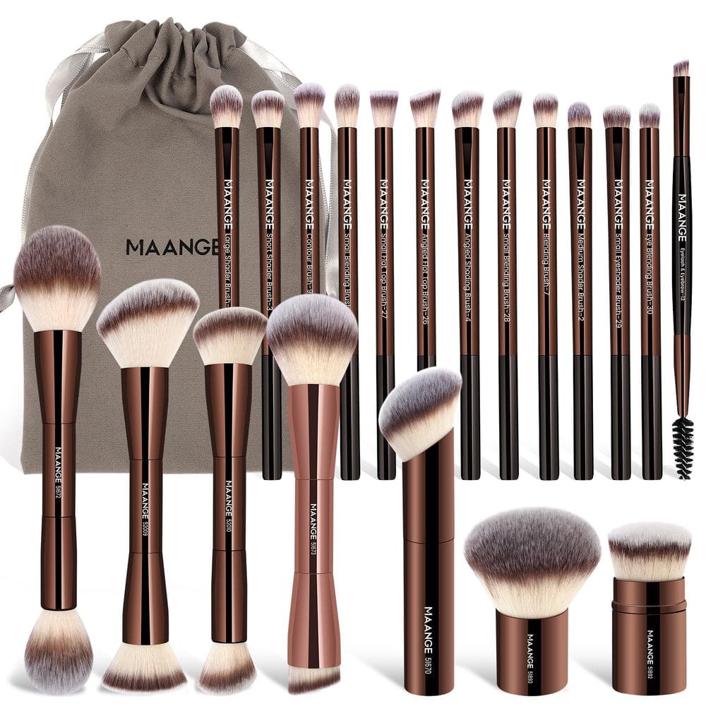 Conjunto de pincéis de maquiagem MAANGE Foundation, 20 unidades com saco, cor de café