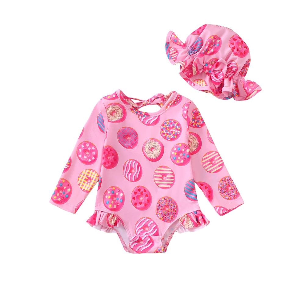 Roupa de banho SUNNY PIGGY Baby Girls de manga comprida 0-3M com chapéu rosa