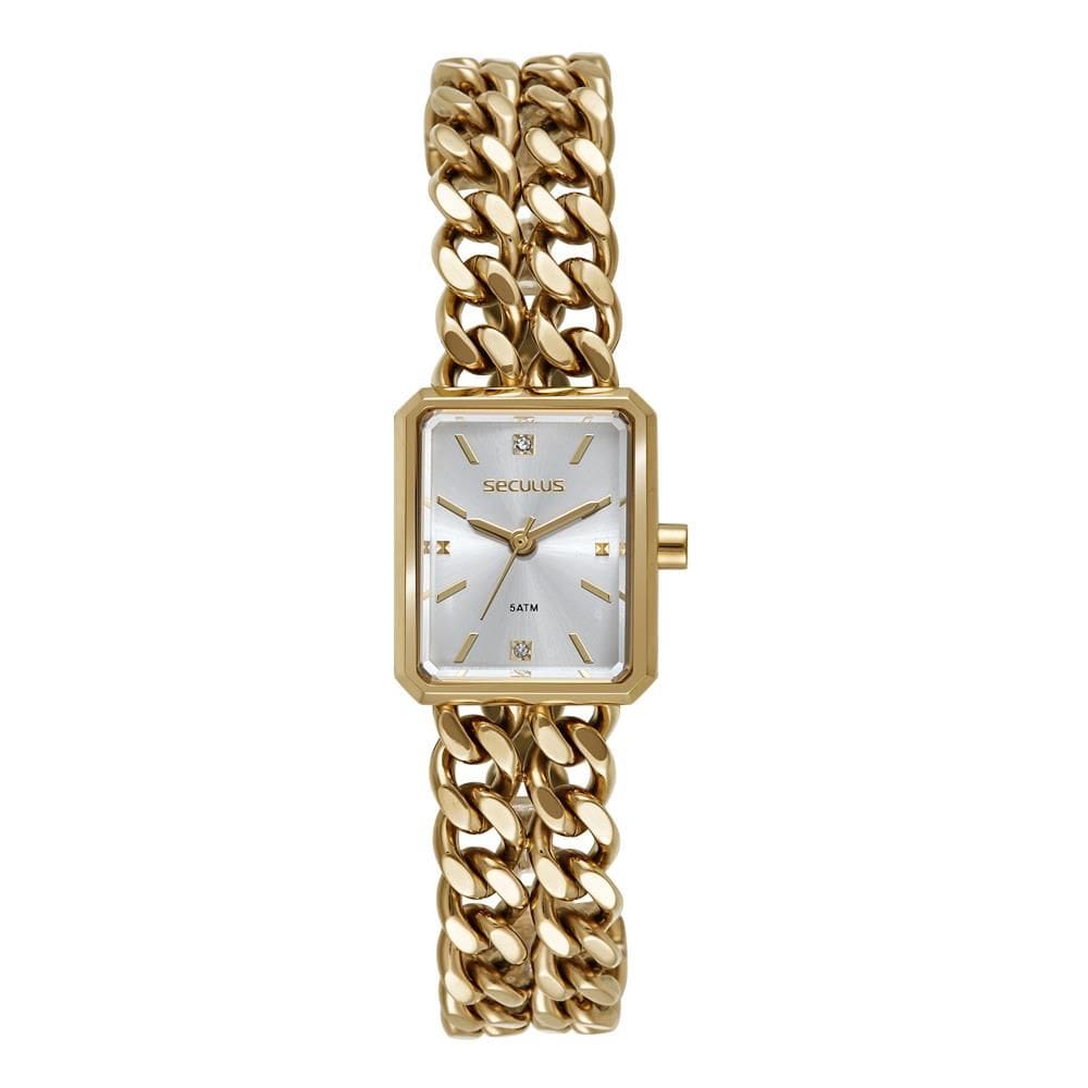 Relógio Seculus Feminino Ref: 23735lpsvda1 Retangular Bracelete Dourado