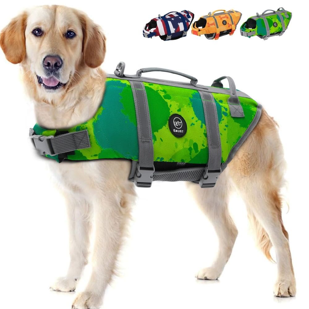 Colete salva-vidas para cães EMUST MultiGreen Waterproof XL para natação