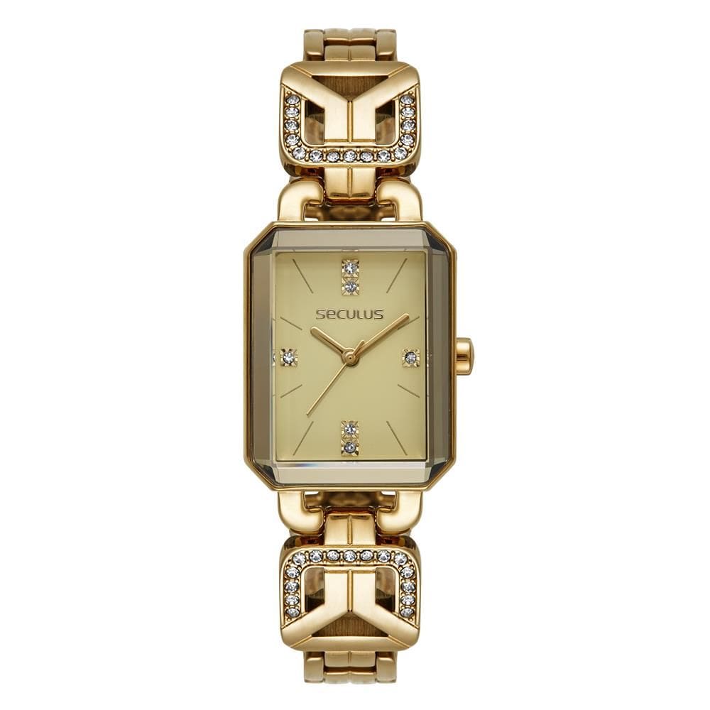 Relógio Seculus Feminino Ref: 23736lpsvdb1 Retangular Bracelete Dourado