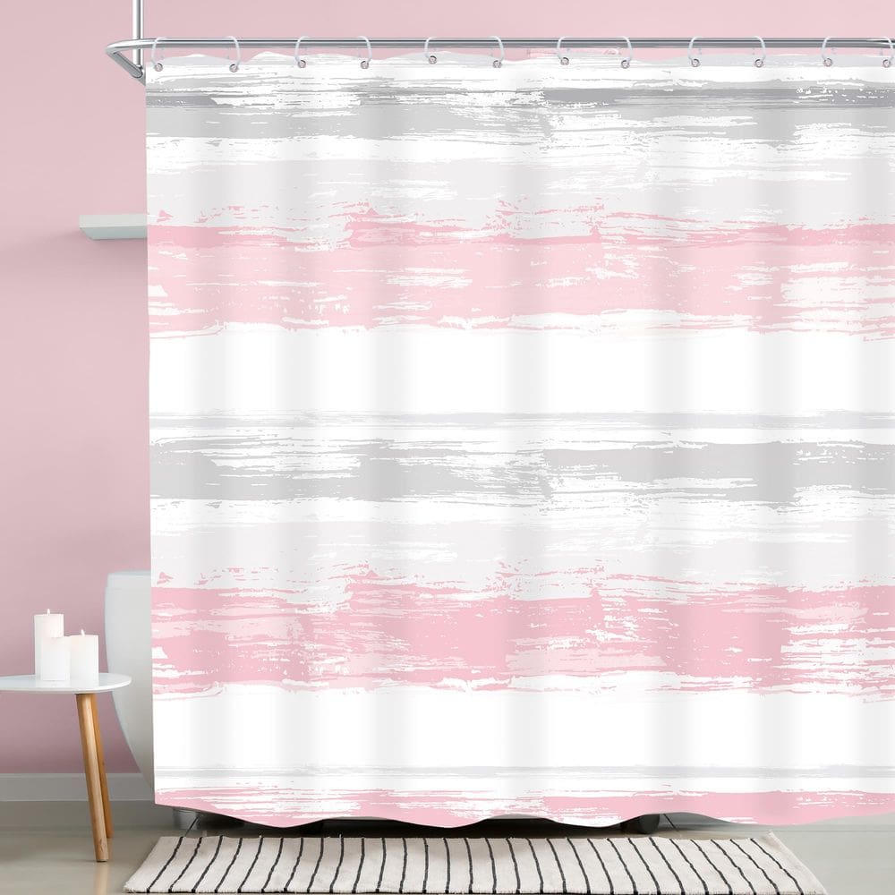 Cortina de chuveiro KOMLLEX Abstrata Cinza Rosa Impermeável 180x180cm