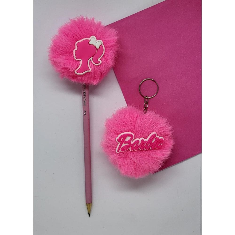 Lápis de escrever pompom Barbie e chaveiro Dia das crianças lembrancinha presente material escolar papelaria
