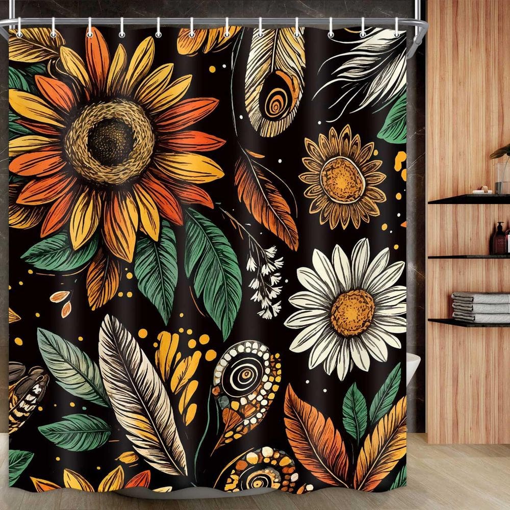 Cortina de chuveiro Drgilau Boho Floral Vintage 175x200cm com ganchos