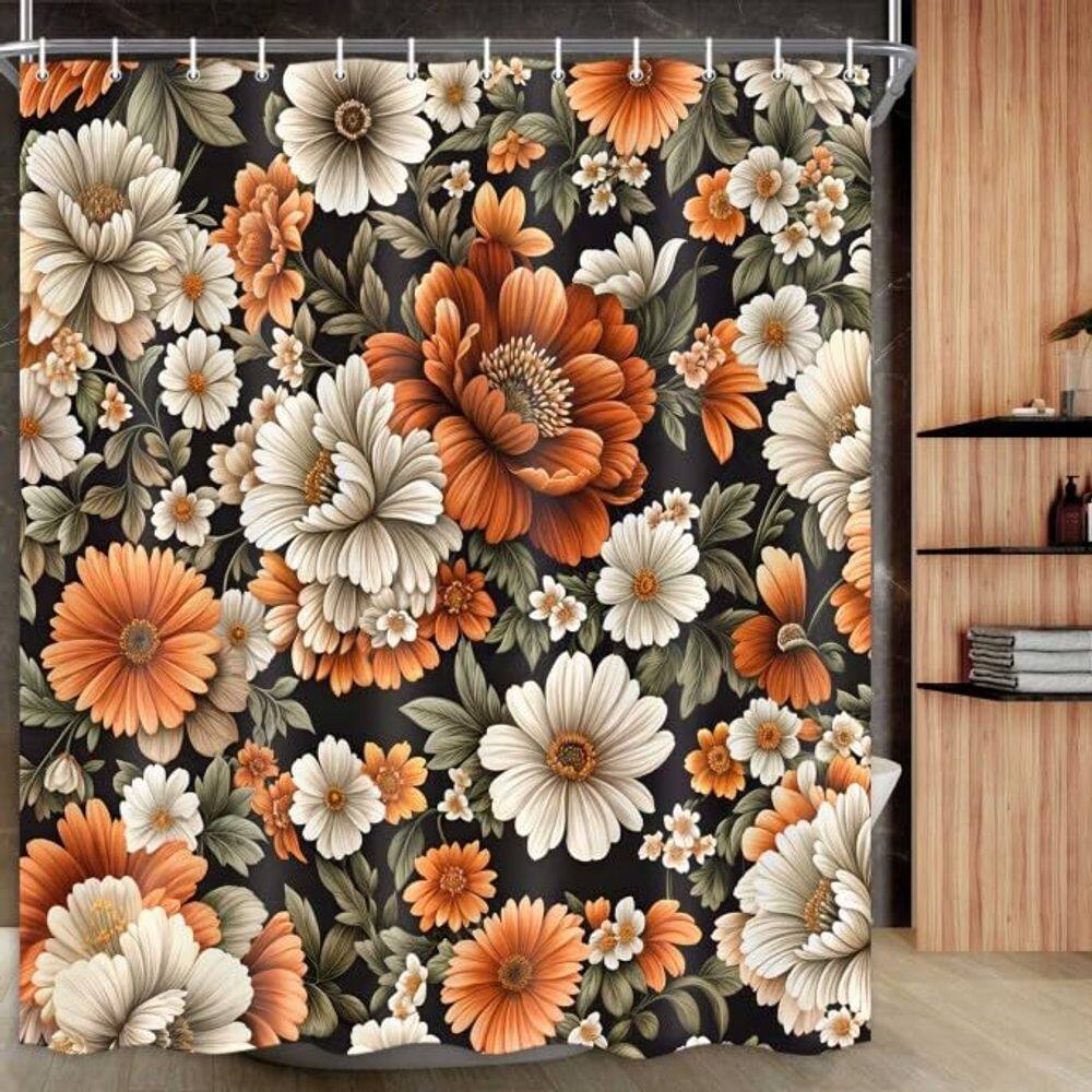 Cortina de chuveiro Drgilau Floral Vintage Orange Flower 180x200cm