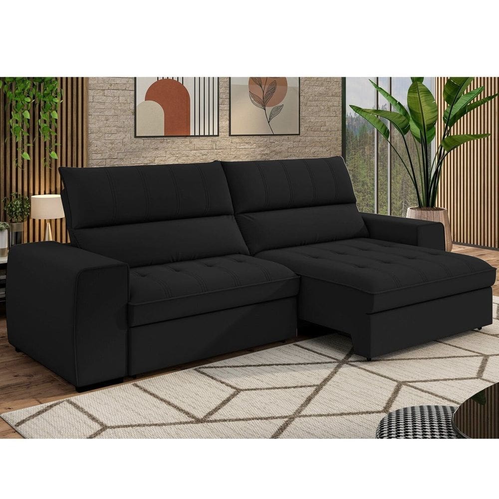 Sofá 3 Lugares Retrátil e Reclinável 235 Cm Ac220 Barcelona Preto