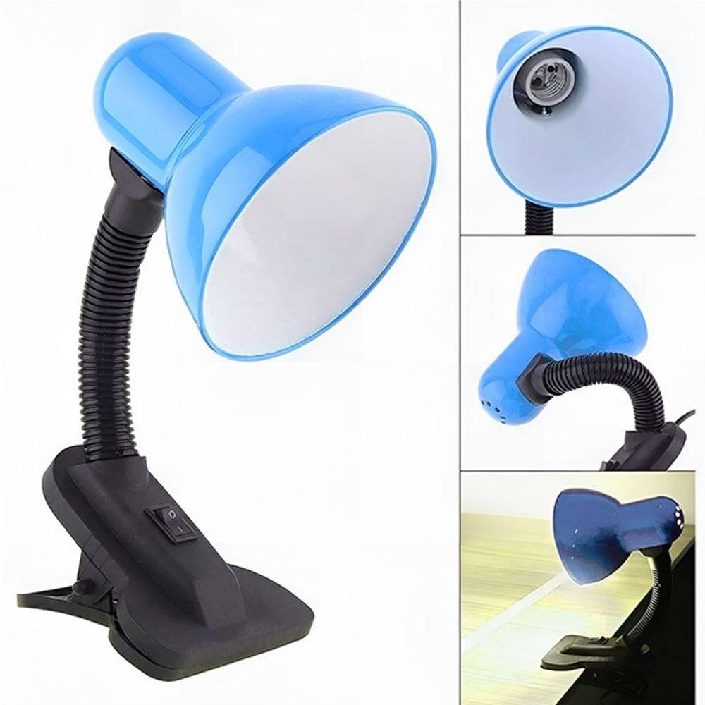 Luminária Articulada Com Garra Presilha E27 Bivolt Cor Azul Para Escrivaninha E Mesa