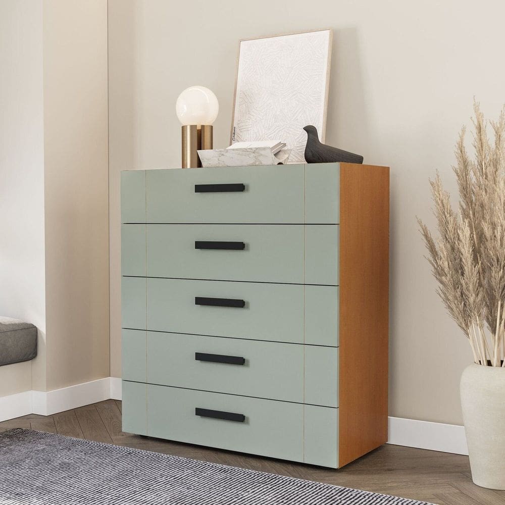 Cômoda 5 Gavetas Lisboa Politorno Móveis Freijó/Verde