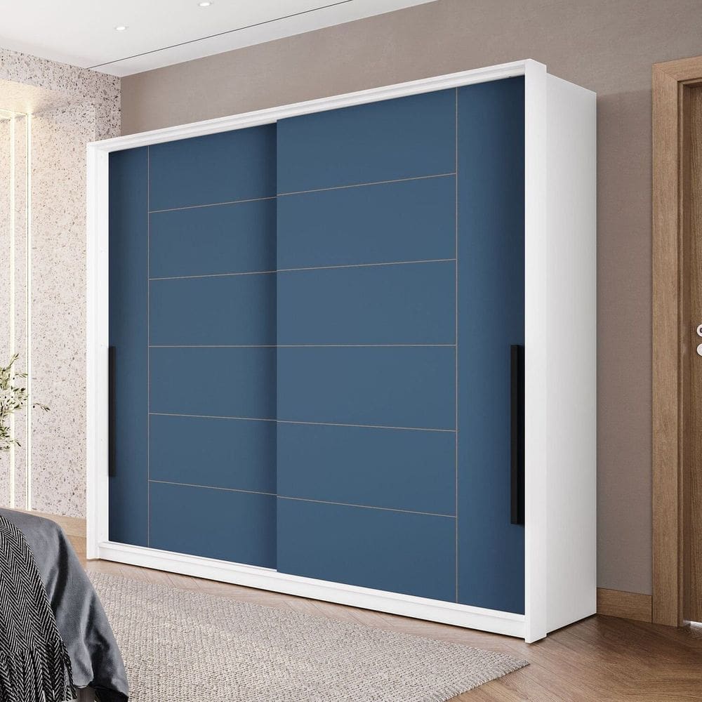 Guarda Roupa 2 Portas de Correr 2 Gavetas Lisboa Branco/Azul