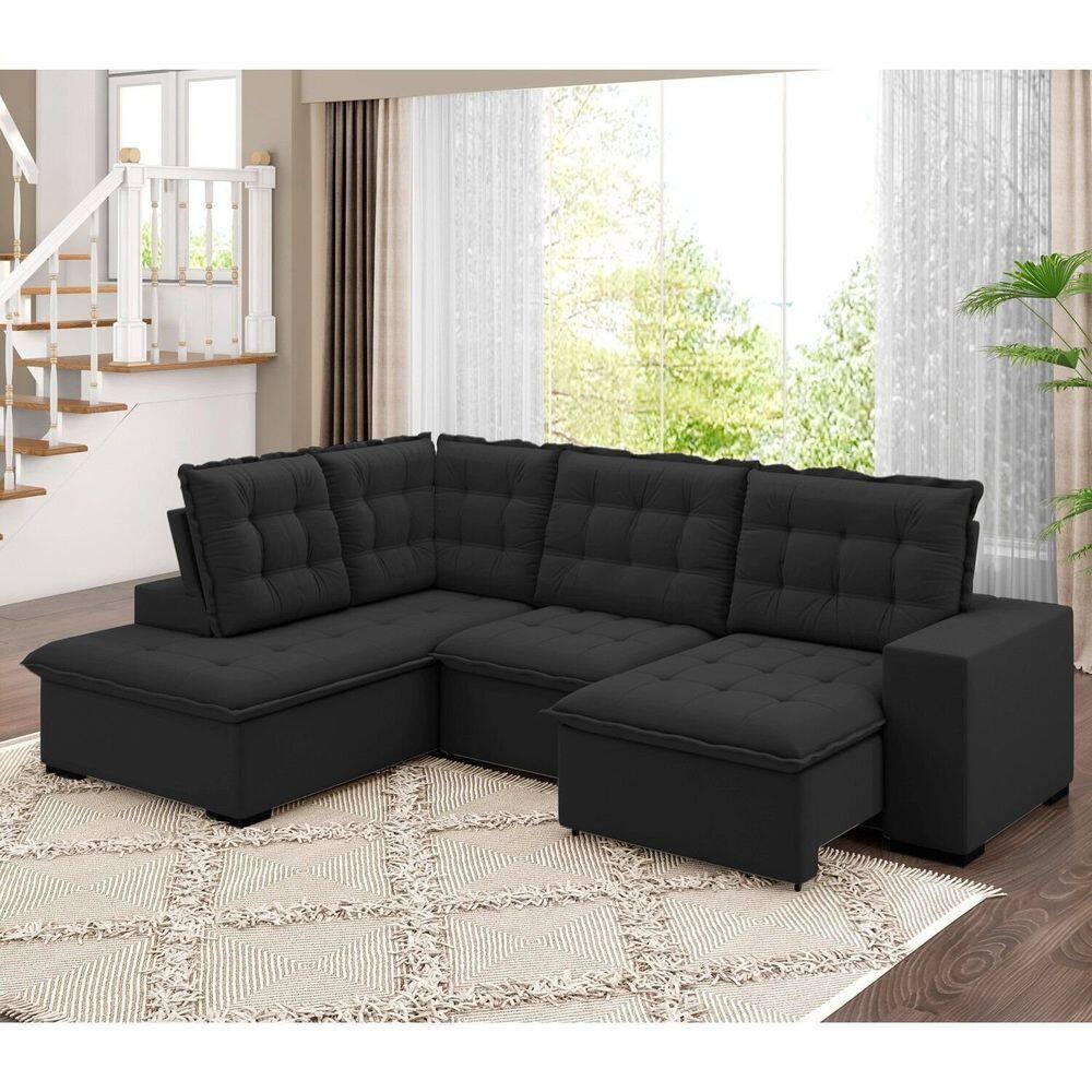 Sofá Canto Retrátil e Reclinável Belluno Tamanho 310cm X 220cm Preto