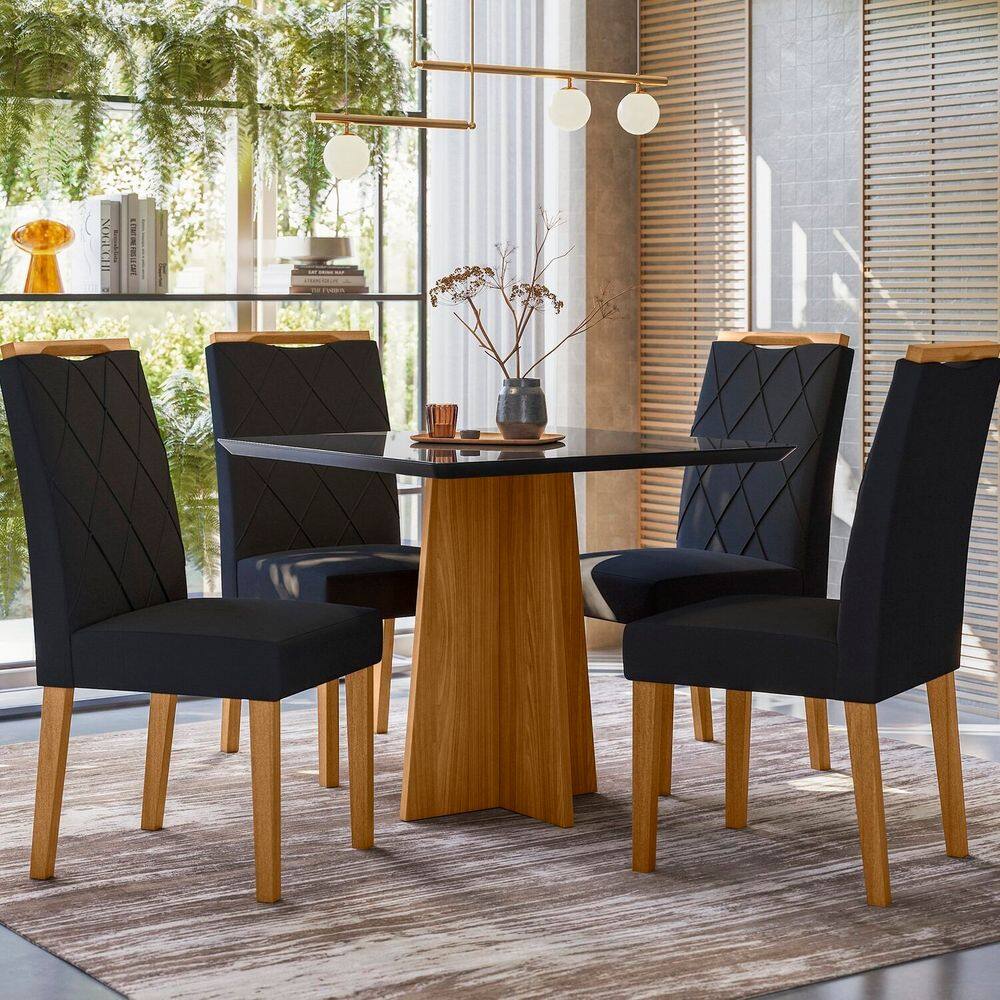 Conjunto Sala de Jantar Mesa Anitta 900X900 (Tp18Mm) com 4 Cadeiras Sarah (Desm.) New Ceval Ype/Preto/Ja03