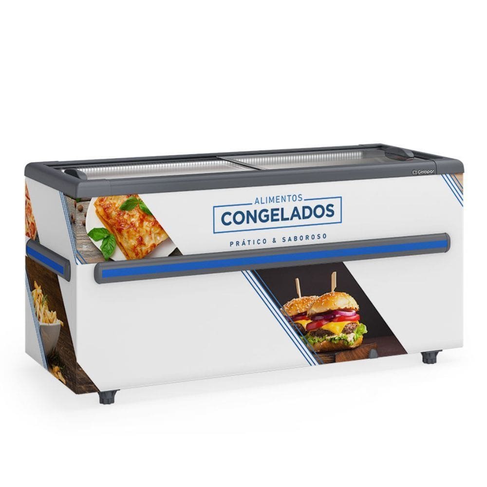 Expositor Ilha Congelados Vidro Reto 500L GHDI500 Branco Gelopar 110V