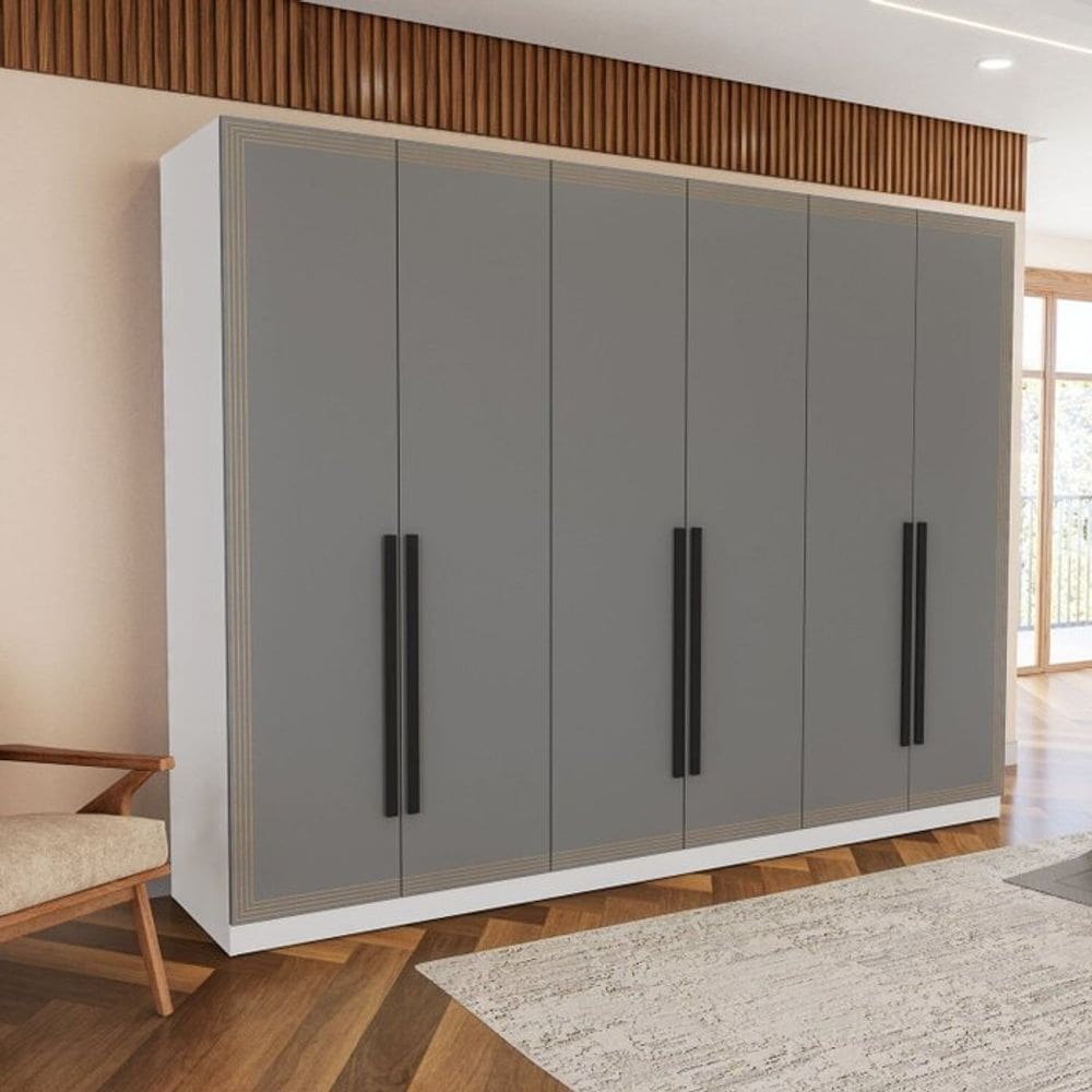 Guarda Roupa 6 Portas 4 Gavetas Móveis Valência Branco/Cinza