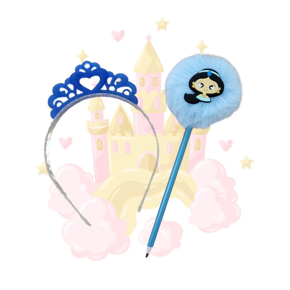 Kit Princesa tiara de coroa e lápis pompom Princesas papelaria presente lembrancinha pascoa