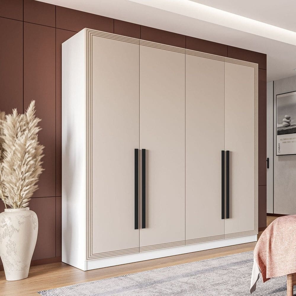 Guarda Roupa 4 Portas 4 Gavetas Móveis Valência Branco/Creme