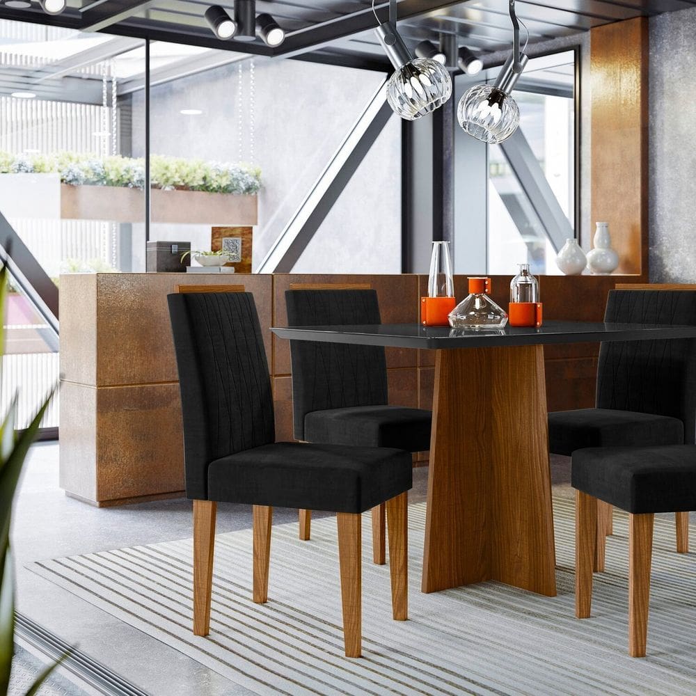 Conjunto Sala de Jantar Mesa Anitta 120cm com 4 Cadeiras Ana Preto