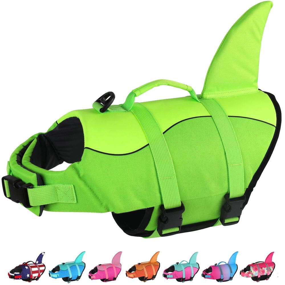 Colete salva-vidas para cães Dogcheer Cute Shark para natação verde M