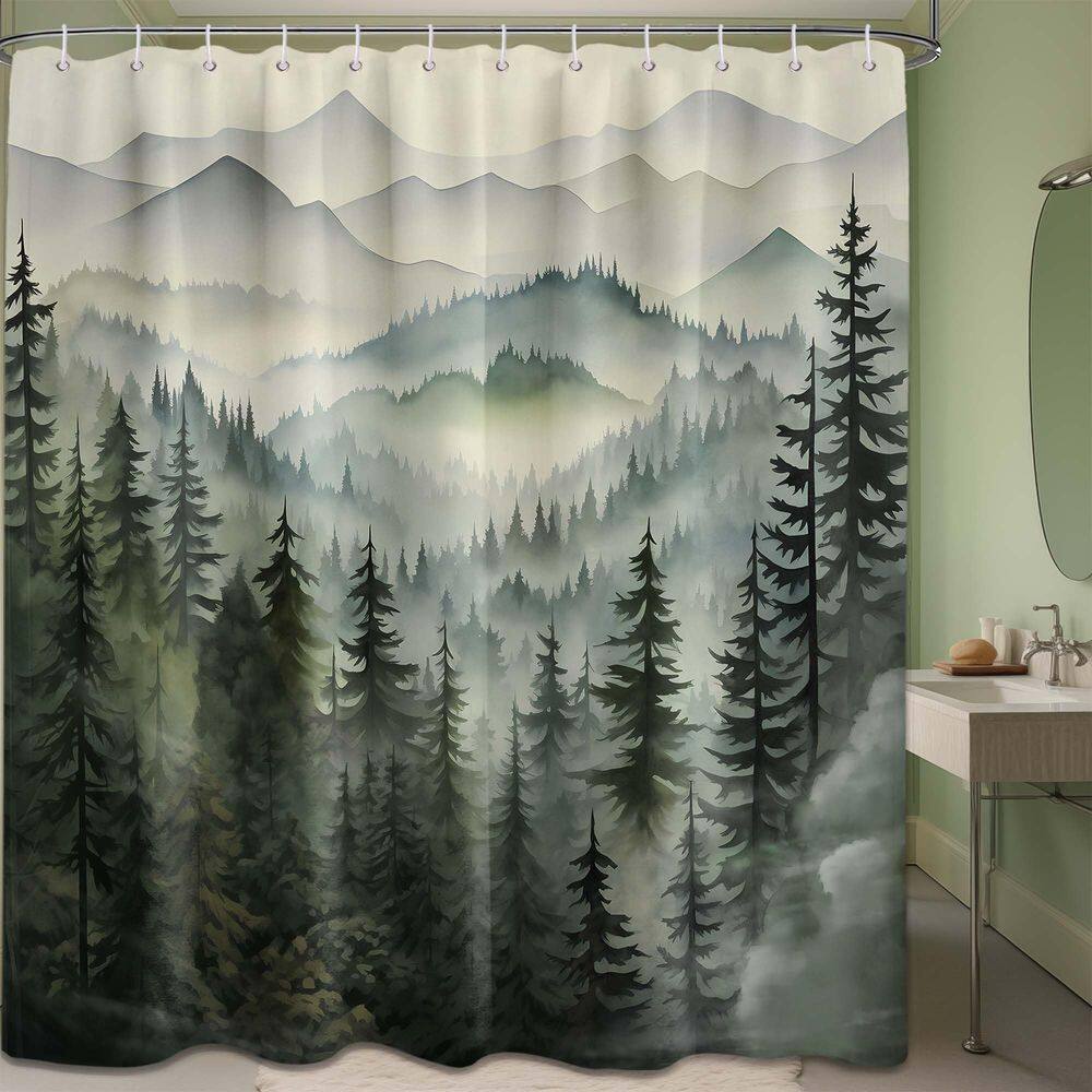 Cortina de chuveiro QGHOT Mountain Forest Waterproof 180x200cm