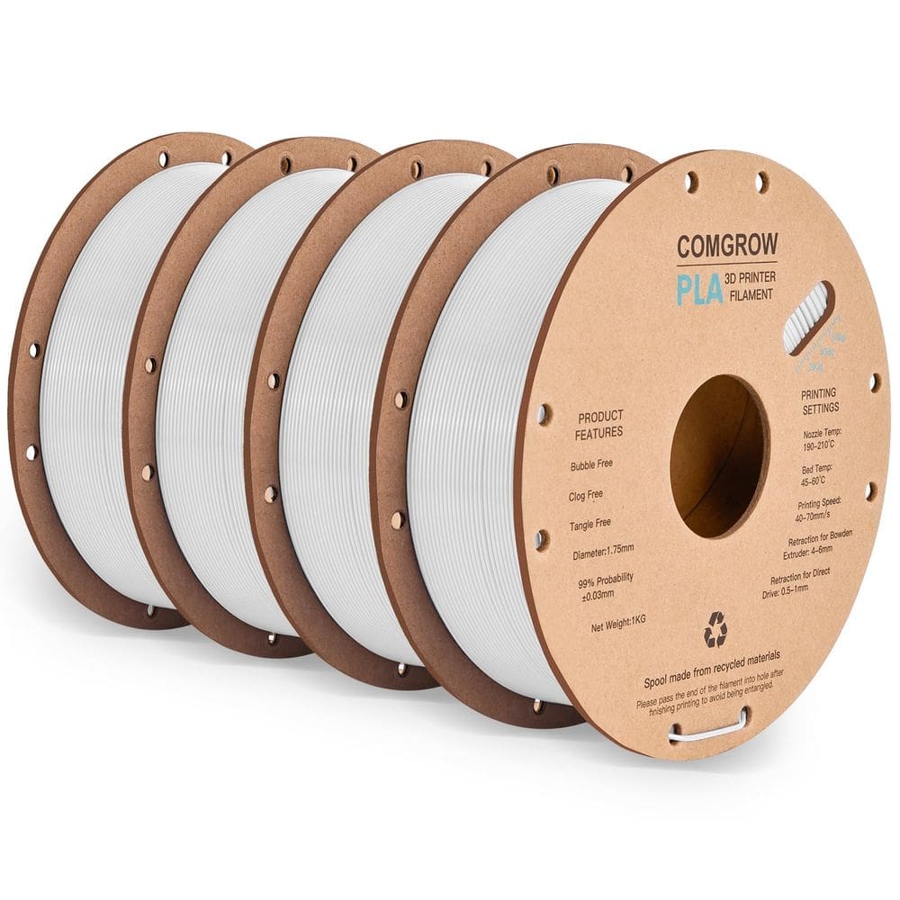 Filamento de impressora 3D Comgrow PLA 1,75 mm 1 kg bobina branca