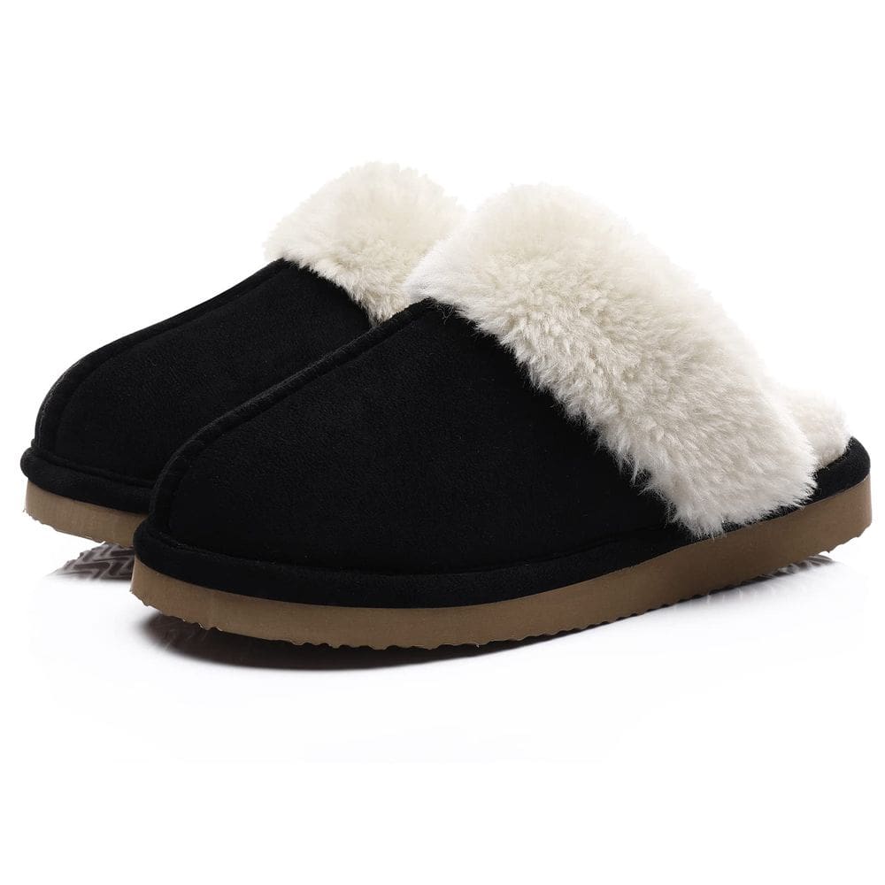 Chinelos Litfun Fuzzy Memory Foam Fluffy Winter Black Women