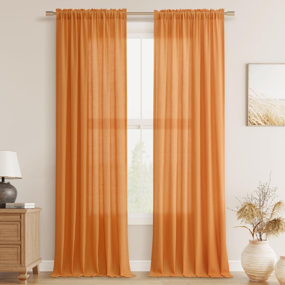 Cortinas Guken Orange Linen 230x228cm para sala de estar e quarto