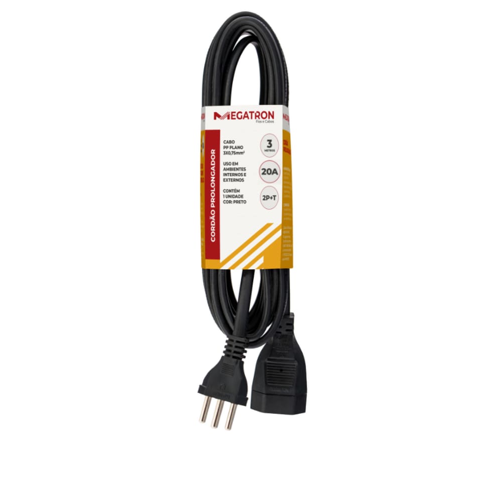 Extensao Cabo Prolongador PP 3X2,50MM 3 Metros Preto 413