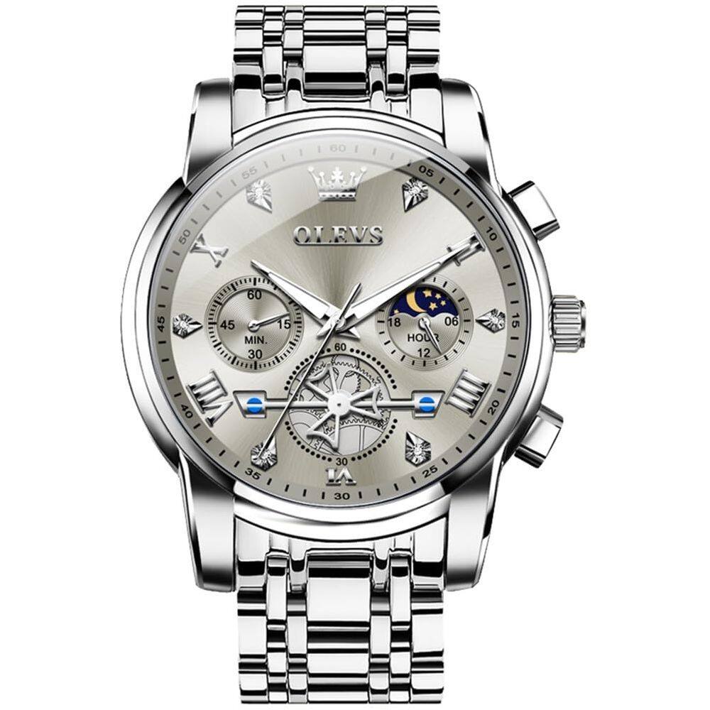 Relógio OLEVS Silver Fashion Classic Moon Phase para homens