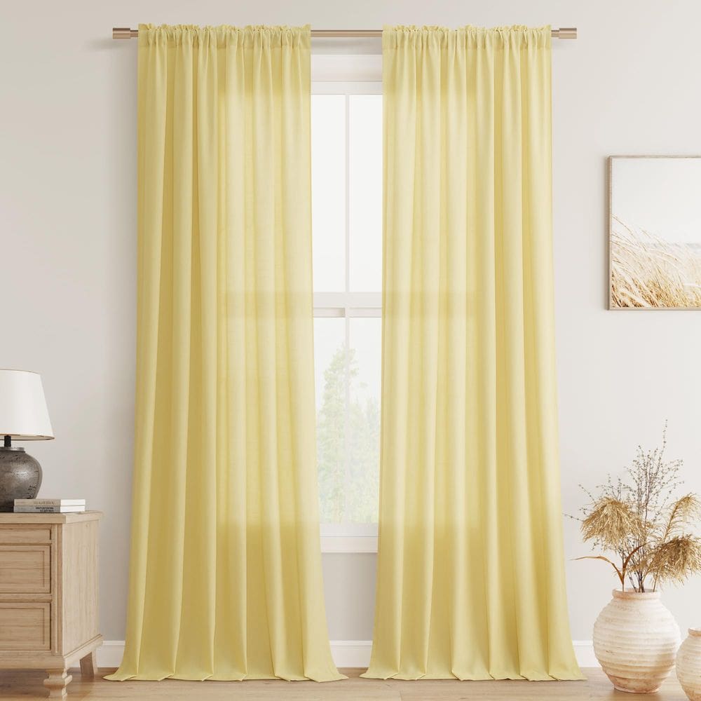Cortinas Guken Yellow Linen com 244 cm de comprimento para sala de estar