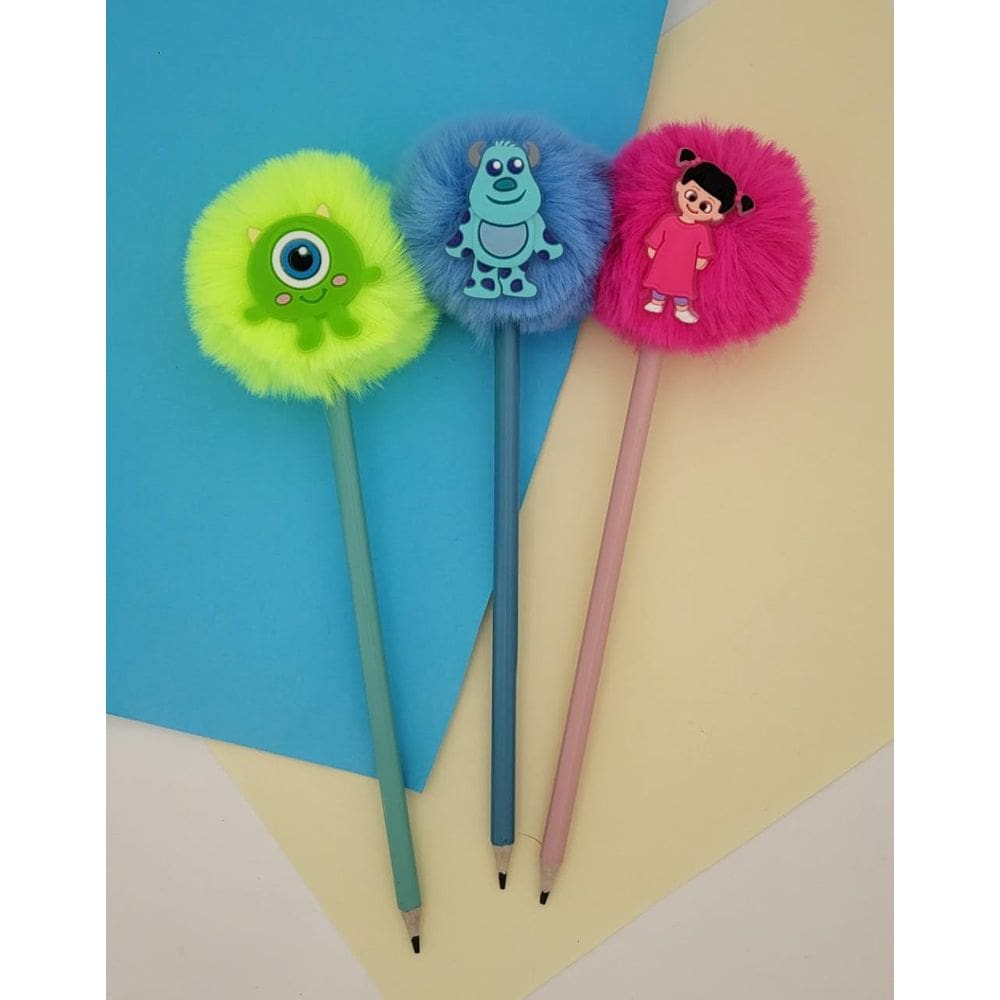 03 Lápis Pompom Monstros S/A Mike Sullivan Boo material escolar
