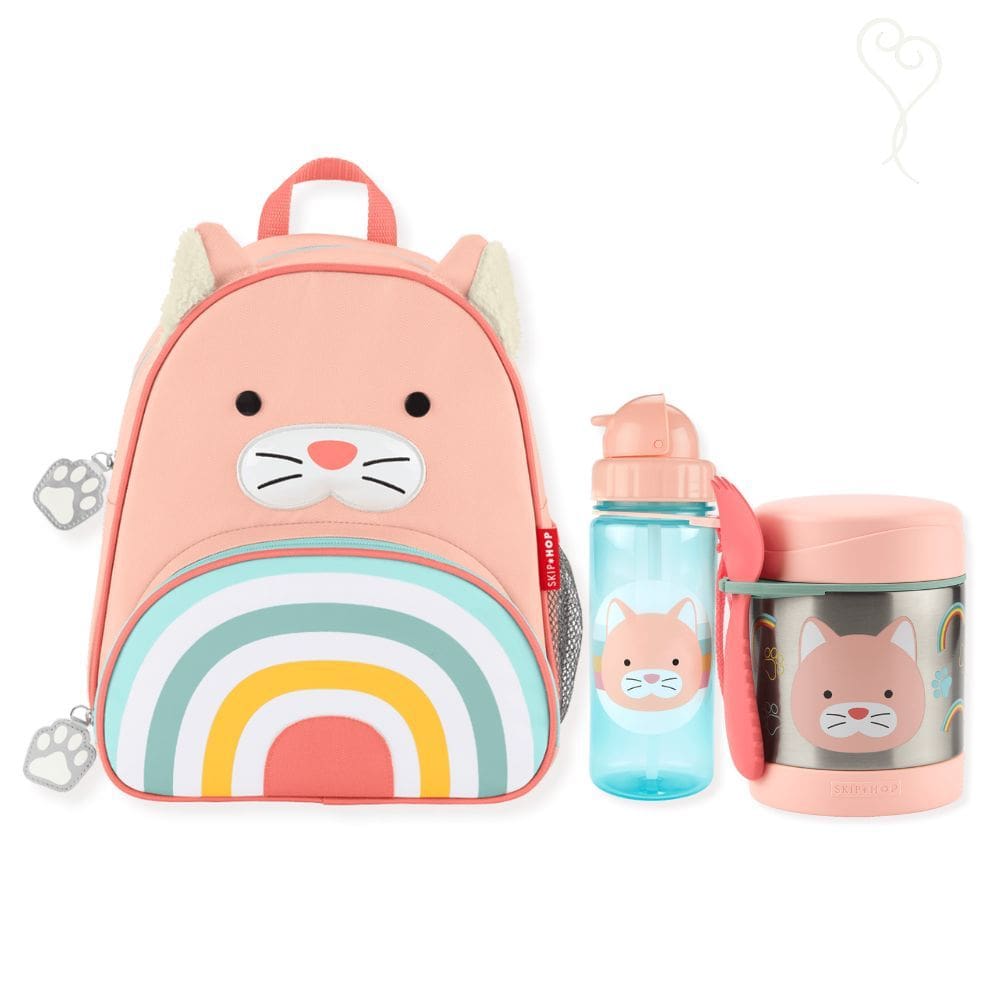 Kit Mochila + Garrafinha Flip 384 Ml E Pote Térmico Zoo Gatinha - Skip Hop