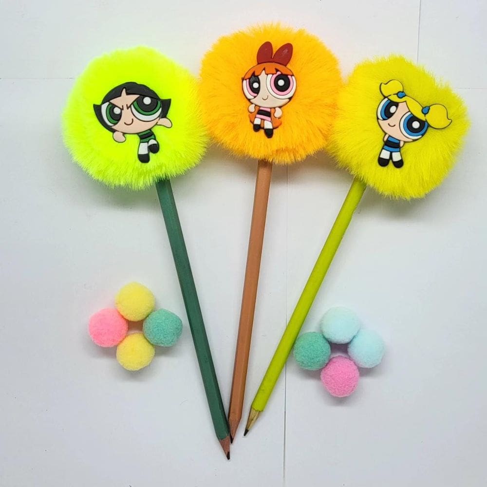 03 Lápis Pompom Meninas Super Poderosas Docinho Lindinha Florzinha lapis de escrever material escolar papelaria fofa