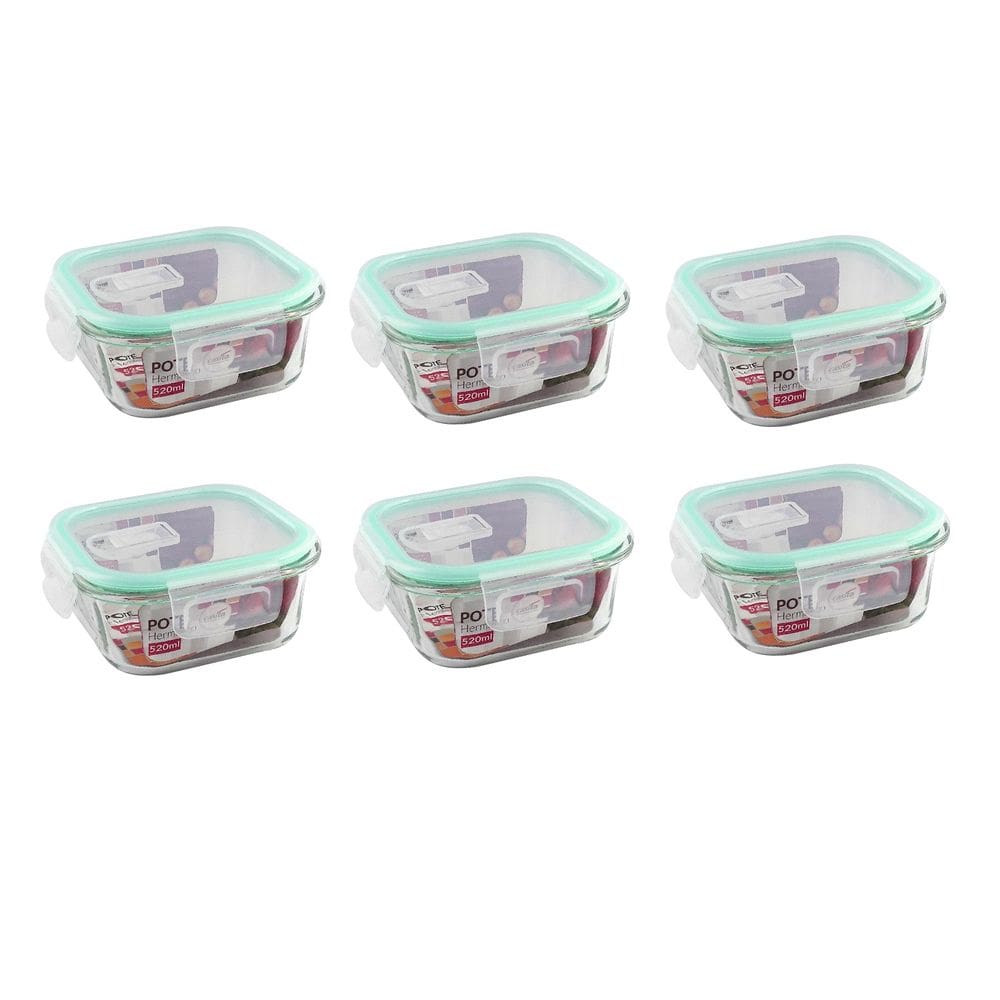 Jogo de 6 Potes 520ml Vidro Fechamento Hermético 4 Travas Marmita