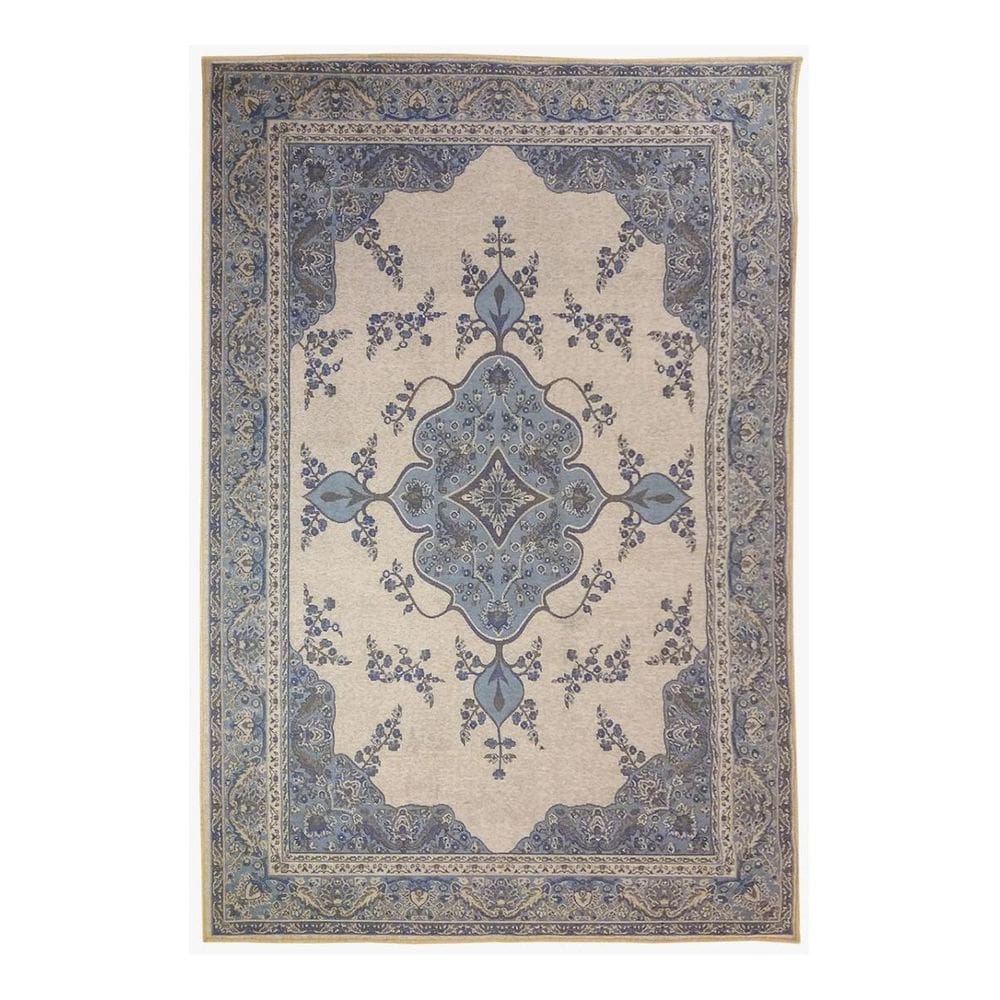Tapete Sala Tabriz Bege Azul 250X300 Cm Classico Tipo Belga