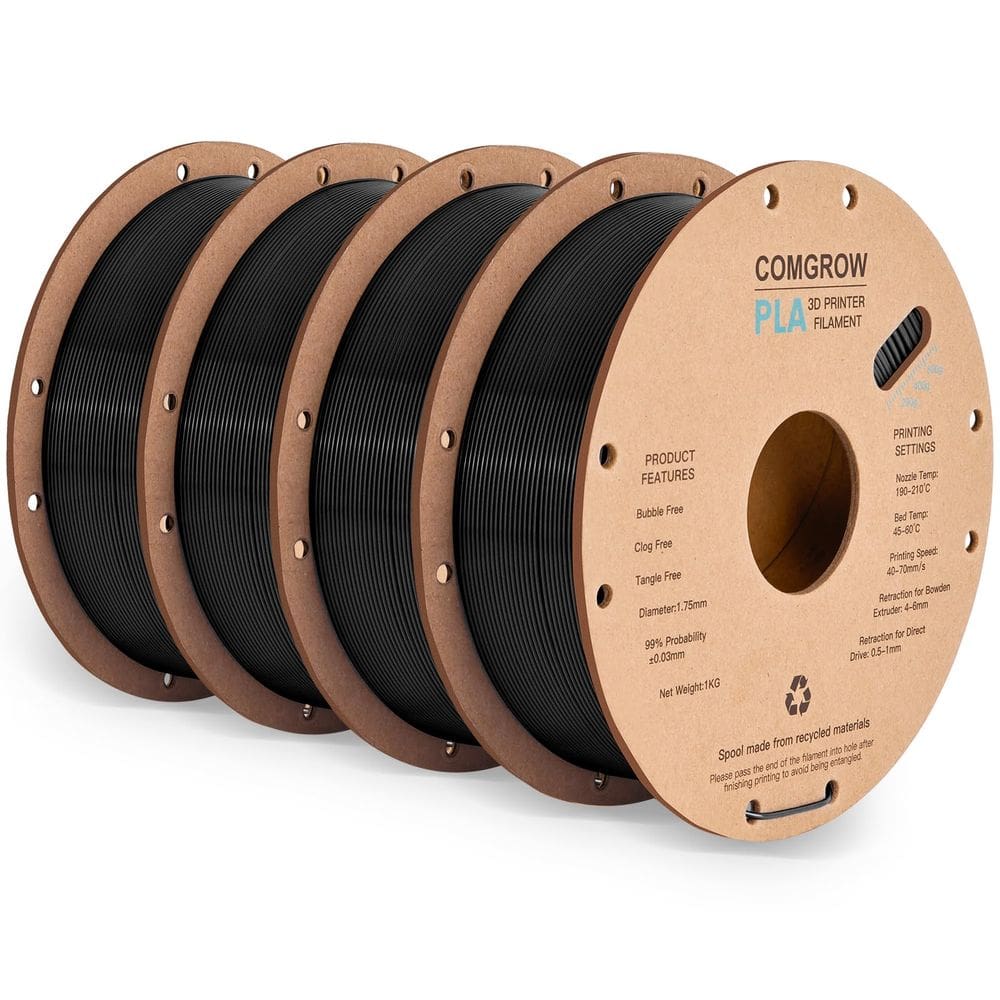 Filamento de impressora 3D Comgrow PLA 1,75 mm 1 kg bobina preta