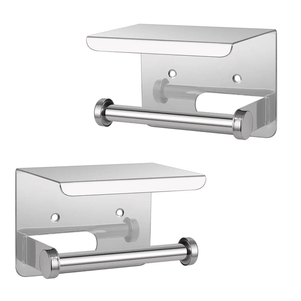 Suporte Papel Higienico Inox Kit 2 unidades Banheiro Lavabo Prateleira Porta Celular Apoio Objeto Parede Multiuso Resistente