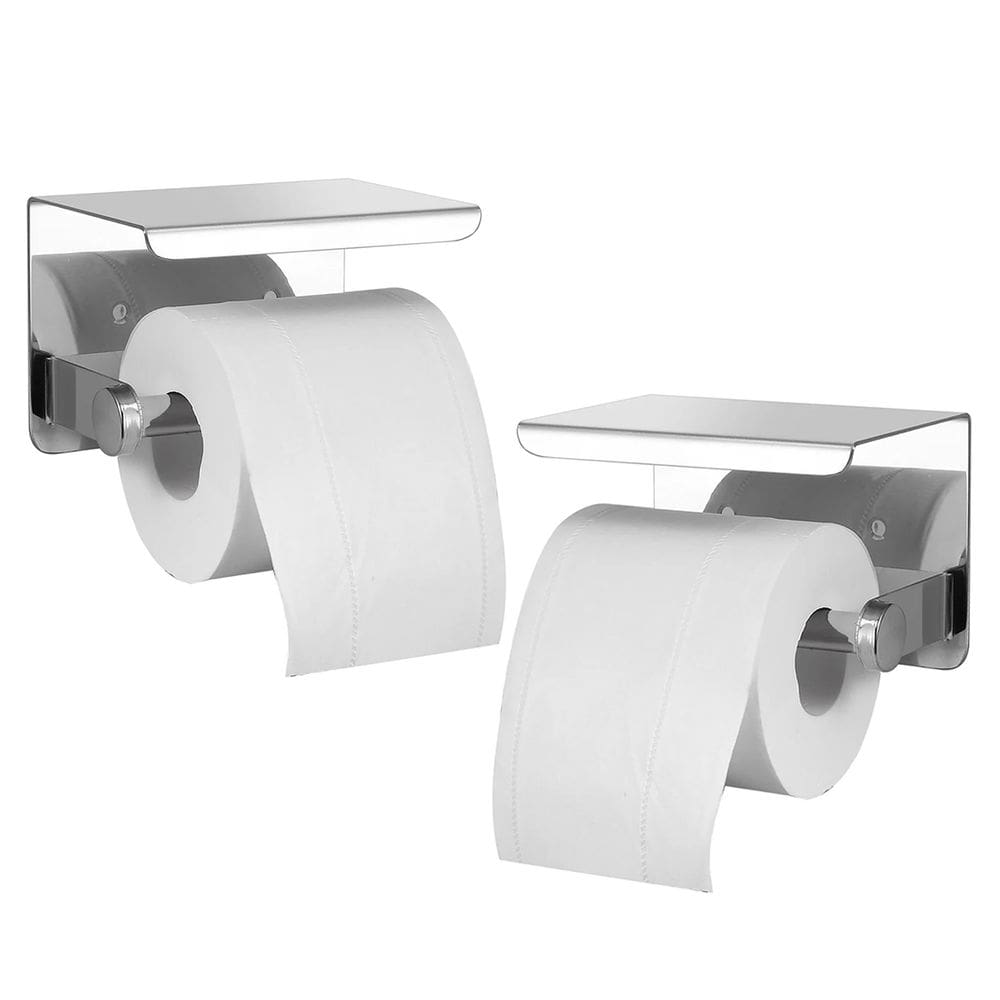 Suporte Papel Higienico Inox Banheiro Lavabo Kit 2 unidades Prateleira Apoio Celular Porta Objeto Parede Resistente Multiuso