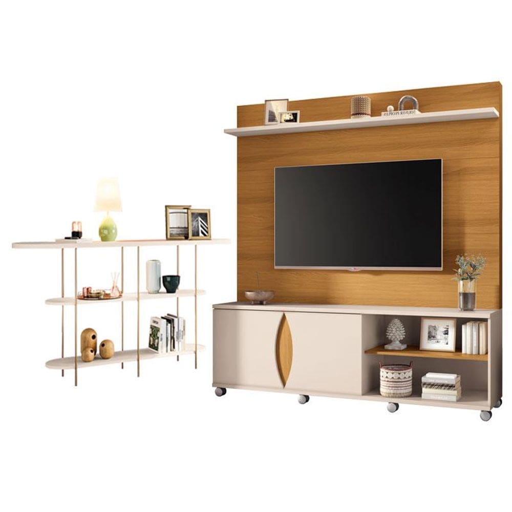 Estante Home Theater Luxor Cinamomo Off White e Aparador Infinity Off White- HB Móveis