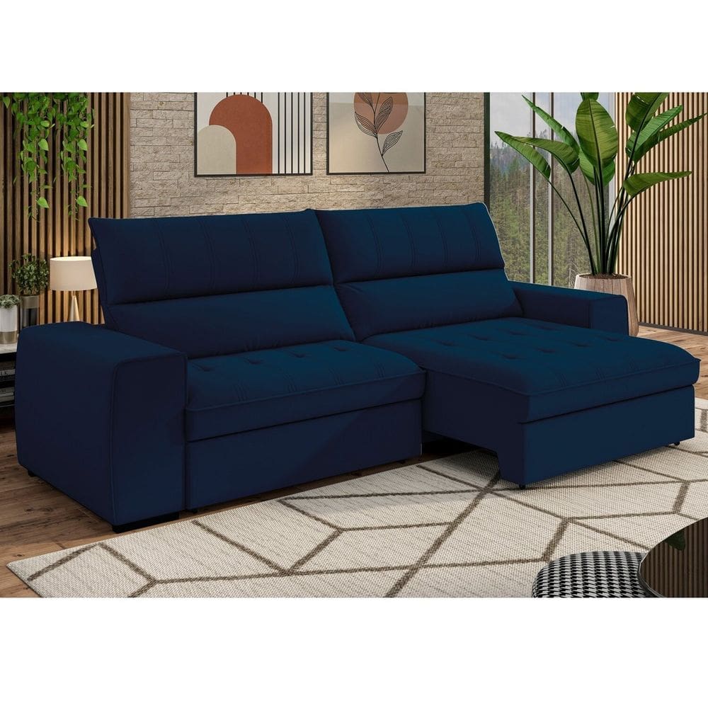 Sofá 4 Lugares Retrátil e Reclinável 255 Cm Ac220 Barcelona Azul